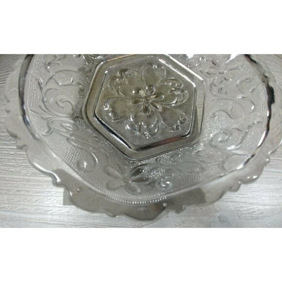 VTG Duncan & Miller Floral Pressed Sandwich Glass Textured Surface Hexagon Bowl - Picture 3 of 12